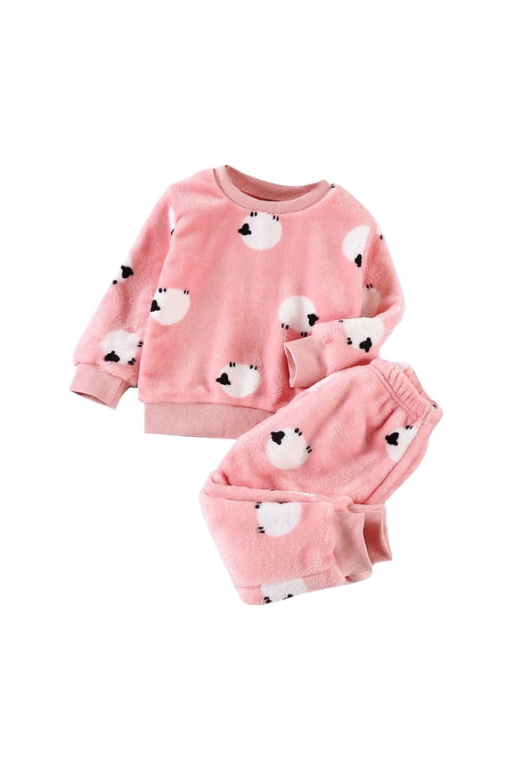 Boys And Girls' Flannel Clothes Long Sleeve And Pants Winter Warm Soft Fuzzy Homewear With Sweatpants 3-4 Years