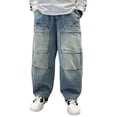 thumbnail image 1 of HUANBAI Boys Cargo Pants Straight Fit Denim Jeans For Kids Comfortable Casual Trousers Durable Outdoor Playwear For Toddlers And Youth 4-5 Years, 1 of 9
