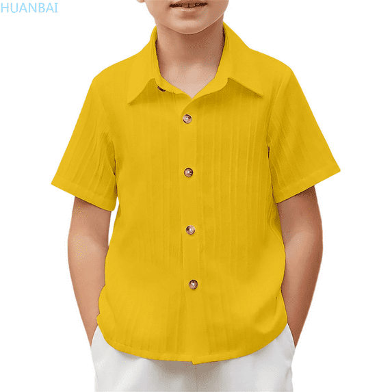 HUANBAI Boys Casual Short Sleeve Button Down Shirt Fashion Textured Summer Beach Shirt 5 14 Years Old Boys Casual Tops 11-12 Years