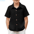 thumbnail image 1 of HUANBAI Boys Casual Short Sleeve Button Down Shirt Fashion Textured Summer Beach Shirt 5 14 Years Old Boys' Crew Neck Tees 5-6 Years, 1 of 4