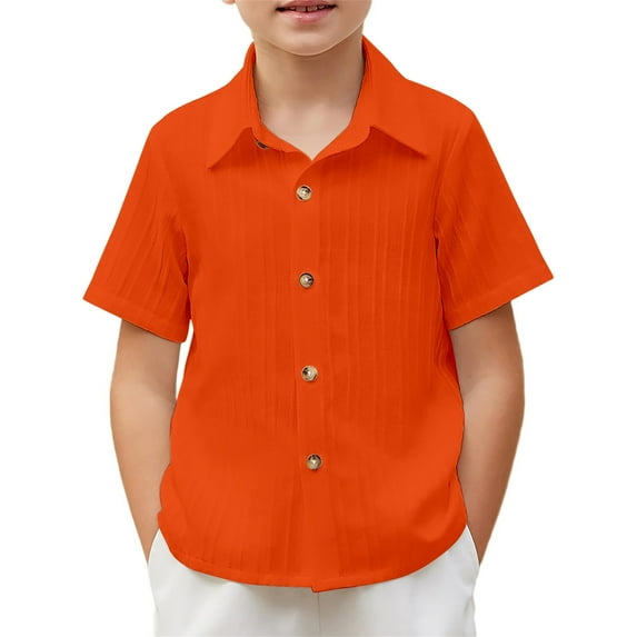 HUANBAI Boys Casual Short Sleeve Button Down Shirt Fashion Textured Summer Beach Shirt 5 14 Years Old Boys' Crew Neck Tees 9-10 Years