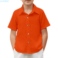 thumbnail image 1 of HUANBAI Boys Casual Short Sleeve Button Down Shirt Fashion Textured Summer Beach Shirt 5 14 Years Old Boys' Crew Neck Tees 9-10 Years, 1 of 4