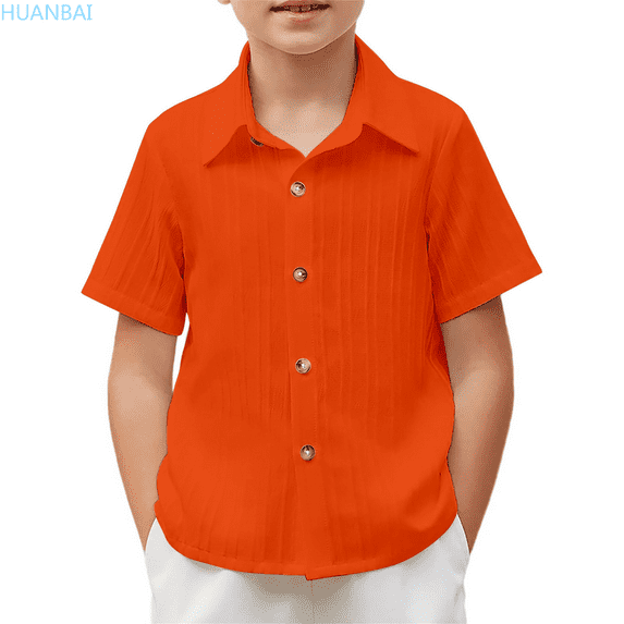 HUANBAI Boys Casual Short Sleeve Button Down Shirt Fashion Textured Summer Beach Shirt 5 14 Years Old Boys' Crew Neck Tees 9-10 Years