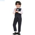 thumbnail image 1 of HUANBAI Boys Formal British Style Pageant Tuxedo Vest Outfit With Long Sleeve Shirt Pants Bow Tie Suspenders For Wedding Party Toddler Boys Clothes 3-4 Years, 1 of 5