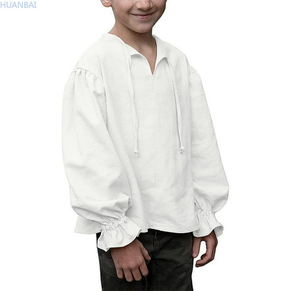 HUANBAI Boys Medieval Dress Shirt For Kids Medieval Ruffled Long Sleeves 12-14 Years