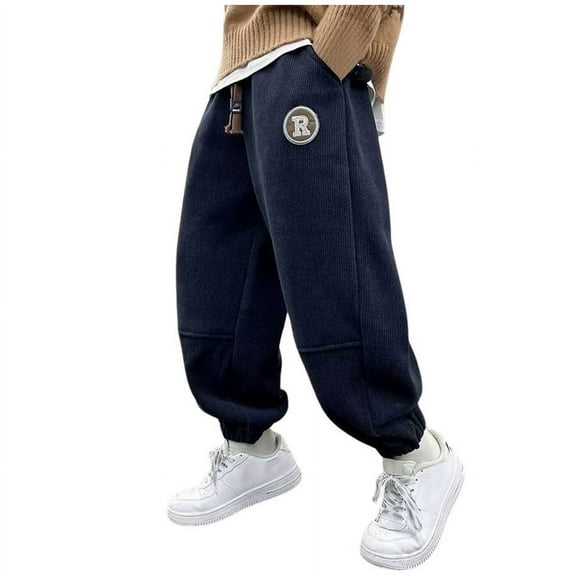 HUANBAI Boys Pants Drawstring Elastic Sweatpants Active Joggers Warm Sweatpants For Kids 9-10 Years