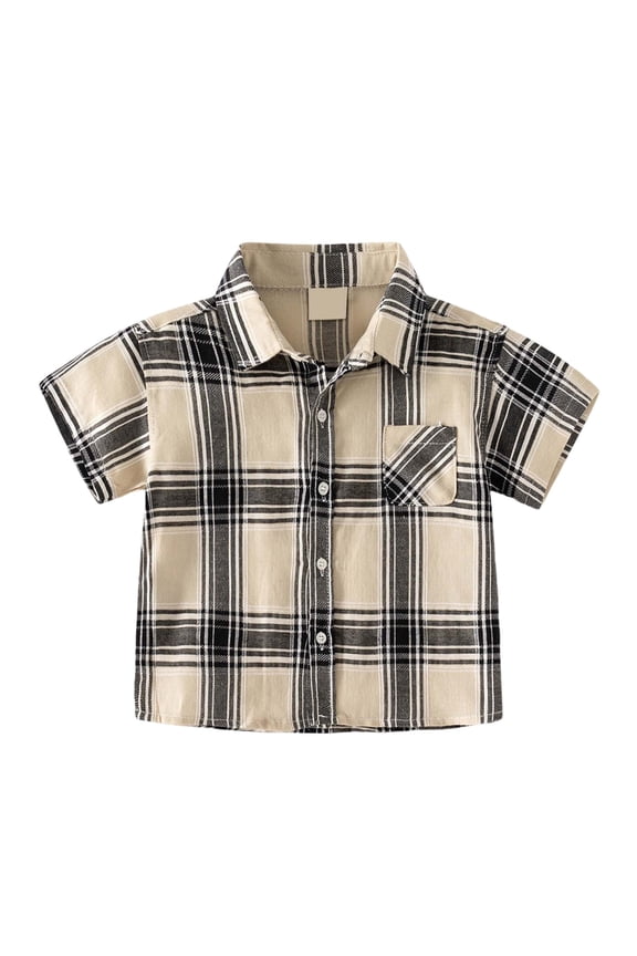Boys' Plaid Short Sleeve Shirt With Point Collar Breathable Summer Casual Shirt For Toddler & Kids Boys Casual Tops 2-3 Years