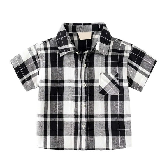 HUANBAI Boys' Plaid Short Sleeve Shirt With Point Collar Breathable Summer Casual Shirt For Toddler & Kids Boys Casual Tops 3-4 Years