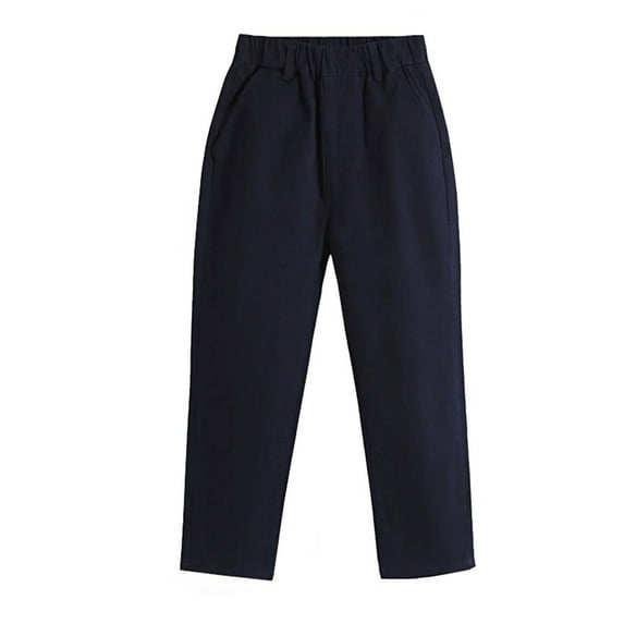 HUANBAI Boys School Pants Khaki Casual Dress Trousers Elastic Waist Comfortable Kids Pants For Teenagers Durable Stretchable Long Pants For Daily Wear 7-8 Years