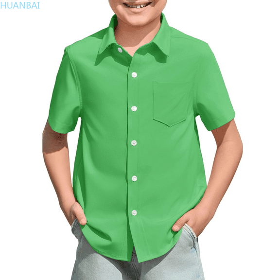 HUANBAI Boys Short Sleeve Dress Shirts Kids Summer School Uniform Button Down Shirt 11-12 Years