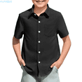 thumbnail image 1 of HUANBAI Boys Short Sleeve Dress Shirts Kids Summer School Uniform Button Down Shirt 9-10 Years, 1 of 6