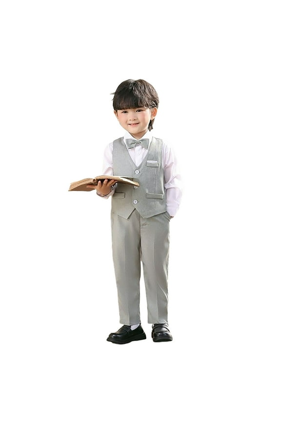Boys Vest Suits 3 Piece Outfit Tuxedo Set For Kids Formal Suit For Boys With Vest And Pants Bowtie Set Slim 110