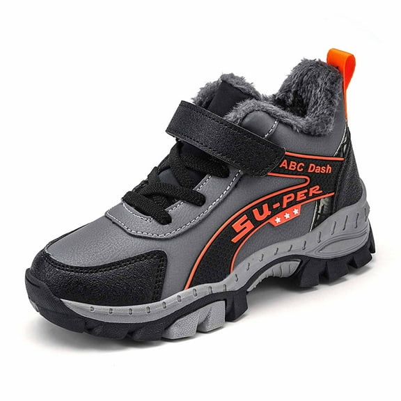 HUANBAI Boys Winter Sneakers Durable Thick Sole Slip Outdoor Sports Shoes With Kids Hiking Boots For Cold Weather Adventures 11-11.5 Years