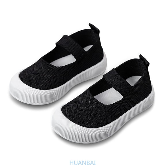 HUANBAI Breathable Girls Casual Sneakers Lightweight Elastic Low Top Walking Shoes For Toddler Kids Outdoor Play ,(18-24 Months Black) Size ,7