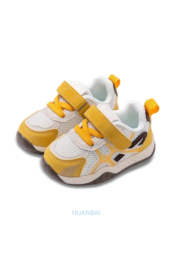Breathable Mesh Sneakers For Toddlers First Walking Steps Lightweight Flexible Sole Support Medium Width Boys Girls Play ,(3.5-4 Years Yellow) Size ,9