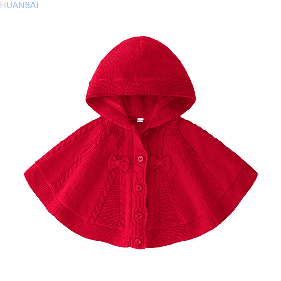HUANBAI Cape For Girls Hooded Knit Poncho Sweaters Kids Shawl Sweater Toddler Holiday Pullover Long Sleeve Sweater 100