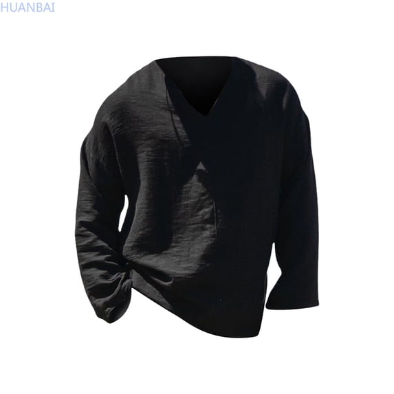 HUANBAI Casual Seaside Men's Linen Solid Color Long Sleeved Shirt Men