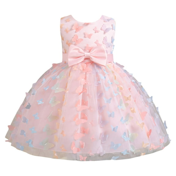 HUANBAI Child Girls Tulle Pageant Dress Butterfly Party Bow Knot Sleeveless Gown Dresses Long Maxi Dress 4-5 Years