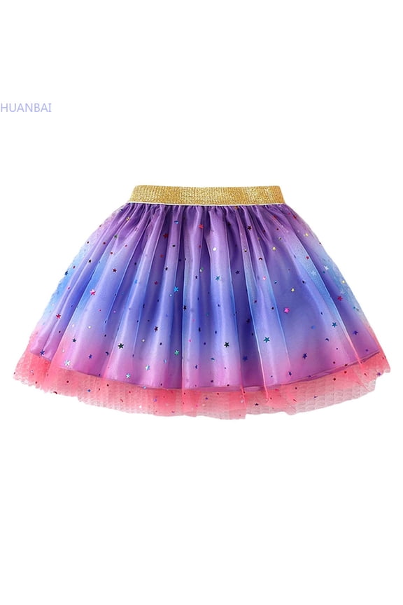 Children Girls Holiday Party Tutu Starlight Vel Rainbow Dress Party Dance Dress Uniform Skirts 18-24 Months