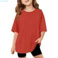 thumbnail image 1 of HUANBAI Children Kids Girls Short Sleeve T Shirts Kids Summer Oversized Tops Casual Crewneck Basic Tees Summer Blouse for Girls 5-6 Years, 1 of 5