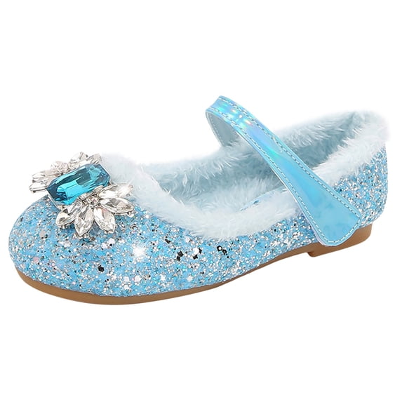 HUANBAI Children Shoes Comfortable Plus Soles Warm Shoes Fashionable Princess Casual Flat Shoes With Diamonds 4-4.5 Years