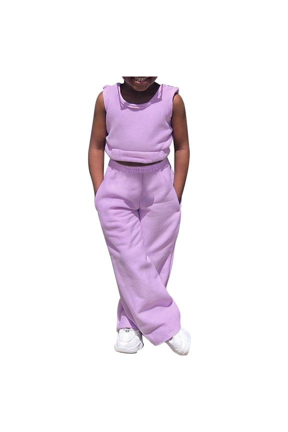 Children's Clothes 2023 Girls Fashion Casual Sleeveless Vest Solid Color Suit Wind Two Piece Set Toddler Girls Clothes 4-5 Years