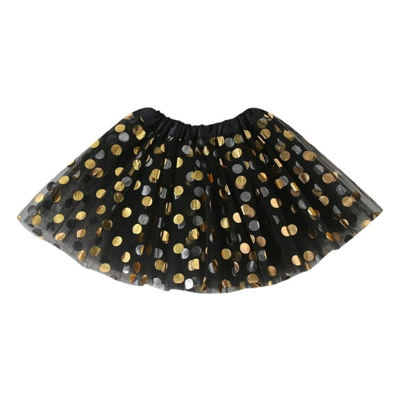 HUANBAI Children's Dot Half Body Skirt For Girls Dance Dress With Golden Polka Dots Puffy Skirt One Size