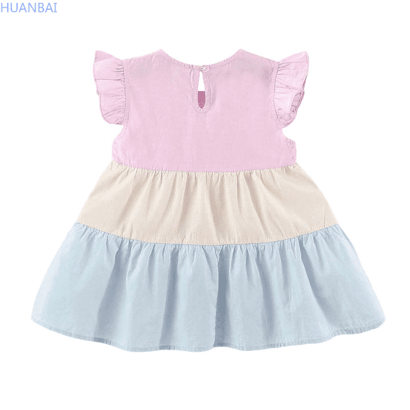 HUANBAI Children's Dress With Floral Flying Sleeves Summer Sweet Dress For Toddlers 1 4 Years Old Athletic Skirts 1 Years