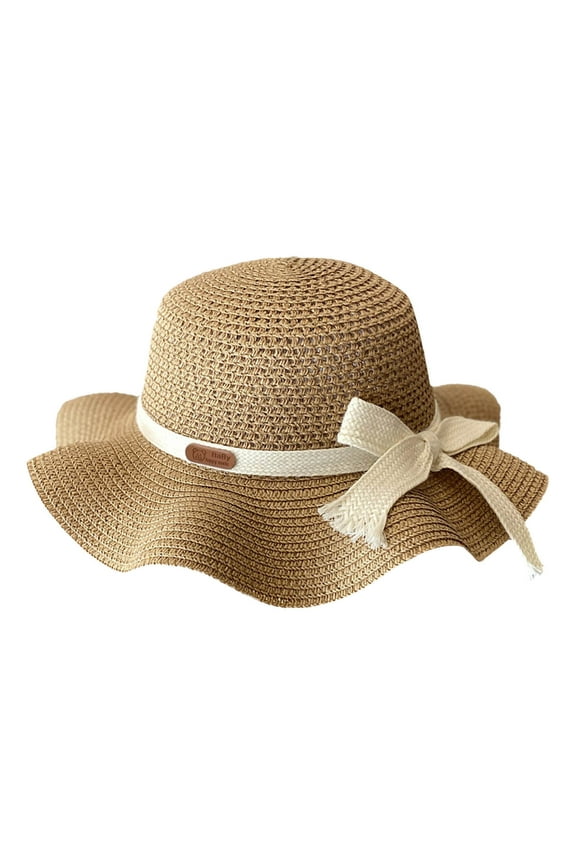 Children's Girls Sunscreen Hat Summer Bow Sun Hat Straw Hat Braided Hat Beach Hat Sun Visor Fisherman's Hat 52