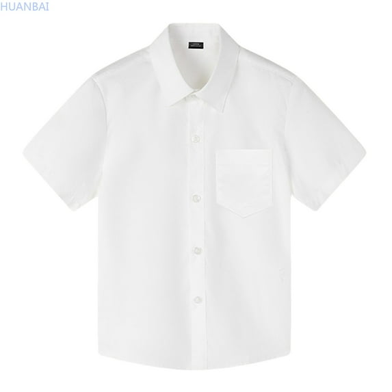 HUANBAI Children's Short Sleeved Boys Summer Short Sleeved White Shirt Watch Performance Clothes Pure White Shirt Basic Tshirt Tops 150