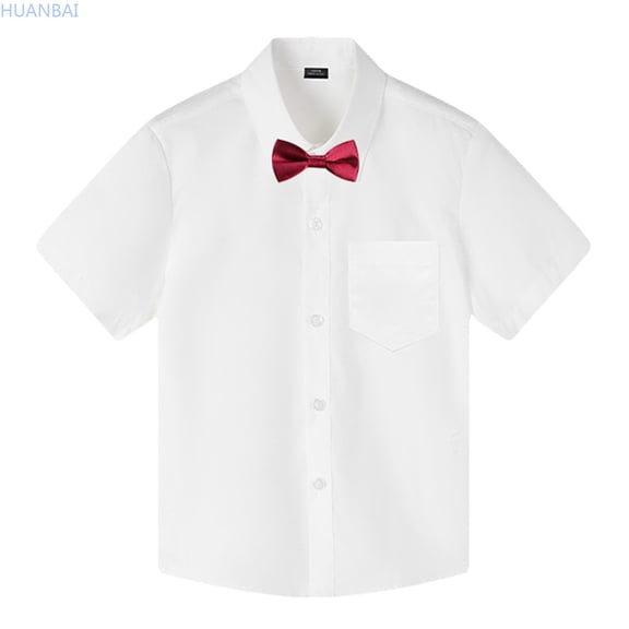 HUANBAI Children's Short Sleeved Boys Summer Short Sleeved White Shirt Watch Performance Clothes Pure White Shirt Basic Tshirt Tops 150