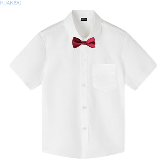 HUANBAI Children's Short Sleeved Boys Summer Short Sleeved White Shirt Watch Performance Clothes Pure White Shirt Basic Tshirt Tops 150