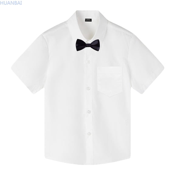 HUANBAI Children's Short Sleeved Boys Summer Short Sleeved White Shirt Watch Performance Clothes Pure White Shirt Boys Casual Tops 130