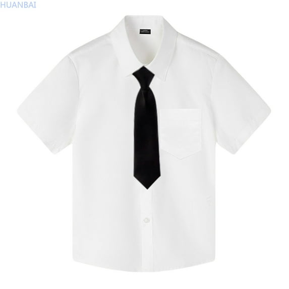 HUANBAI Children's Short Sleeved Boys Summer Short Sleeved White Shirt Watch Performance Clothes Pure White Shirt Solid color for Boys 100