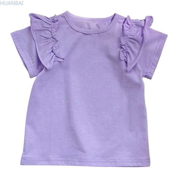 HUANBAI Children's Summer T Shirt Short Sleeve Round Neck Solid Color Top Casual Going Out For 1 To 7 Years Summer Blouse for Girls 3-4 Years