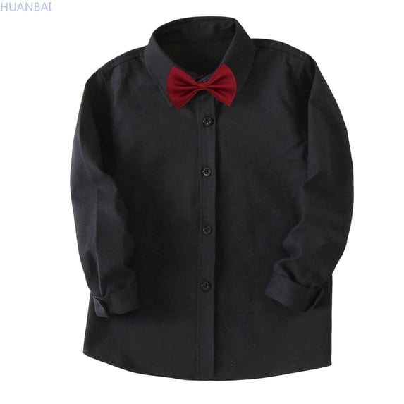 HUANBAI Classic Boys Long Sleeve Shirt For Stage Performance And Formal Occasions Comfortable Kids Top With Stylish Design Boys Basic Tees 3-4 Years