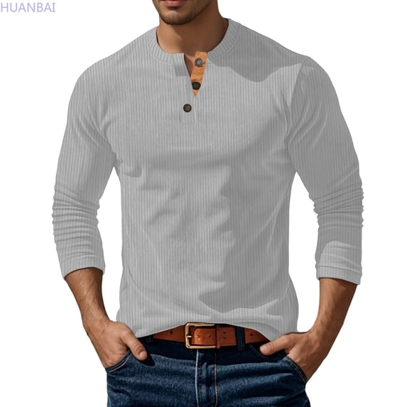 HUANBAI Corduroy Casual Slim Fit Long Sleeve T Shirt Solid Color Basic Top For Business Leisure And Daily Wear