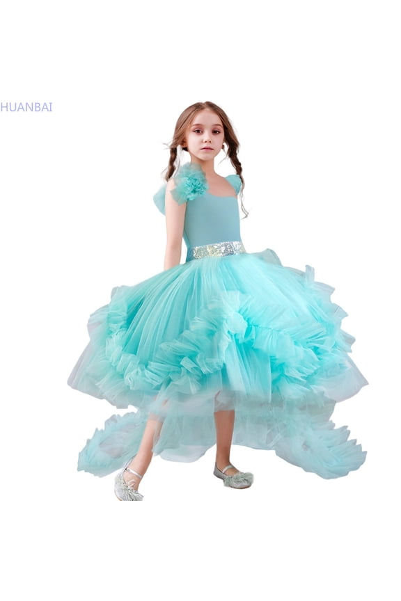 Dress For Girls High End Removable Train Puff Skirt Formal Performance Gown Elegant Dress For Party Dress For Kids Princess Maxi Dress 80