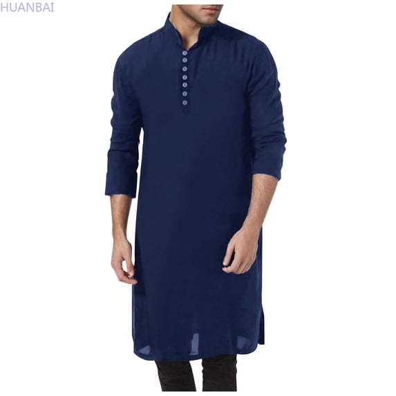 HUANBAI Dresses Men Kaftan Abaya Men Dubai Robe Middle Eas T Ethnic Kandoura Men Prayer Clothing Style Dishdasha Arab Thobe Arab Clothing