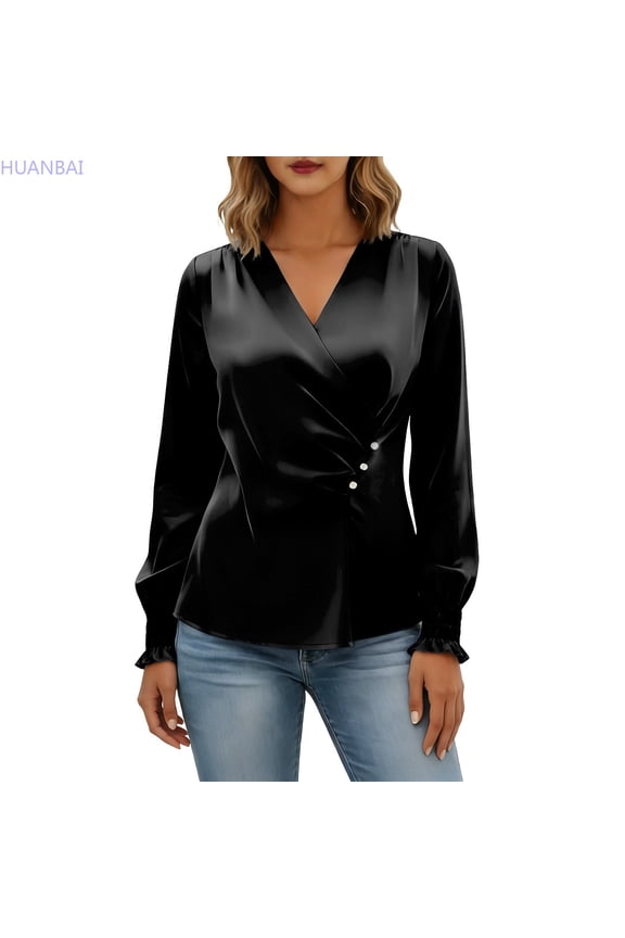 Elegant Plus Size Satin Blouse Long Sleeve Shirt For Designer Tunic Top Casual Summer Clothes