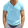 thumbnail image 1 of HUANBAI European Solid Color Button Knitted Knot Men Casual Loose Comfortable Trendy Sports Foreign Trade V Neck Short Sleeved T Shirt, 1 of 5
