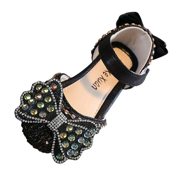 HUANBAI Fashion Spring And Summer Girls Sandals Party Dress Dance Show Princess Shoes Rhinestone Bowknot Crystal Ribbon Hook Loop 6