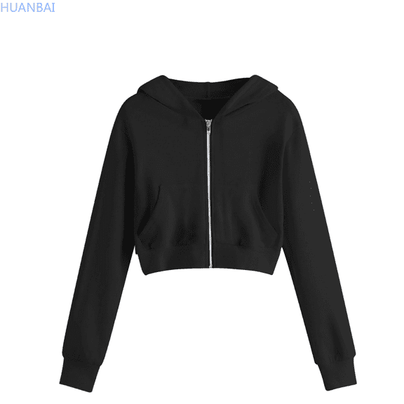 HUANBAI Fashionable Girls' Hooded Zip Up Long Sleeve Sweatshirt With Drawstring For Active Wear Casual Sweatshirt Tops 8Y