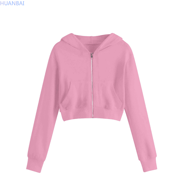 HUANBAI Fashionable Girls' Hooded Zip Up Long Sleeve Sweatshirt With Drawstring For Active Wear Casual Sweatshirt Tops 8Y