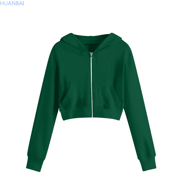 HUANBAI Fashionable Girls' Hooded Zip Up Long Sleeve Sweatshirt With Drawstring For Active Wear Girls Loose Sweatshirts 12Y