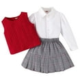 thumbnail image 1 of HUANBAI Girl's Cute Preppy Sweater Vest Sleeveless V Neck Knit School Kids 2PCS Girl Skirt 4-5 Years, 1 of 9