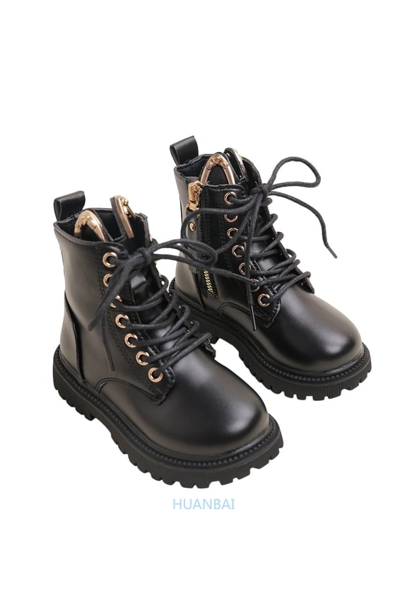 Girls Ankle Boots With Bunny Ear Laces Soft Leather Upper Side Zipper Design For Winter Casual Outfit And Daily Wear ,(5-5.5 Years Black) Size ,11.5