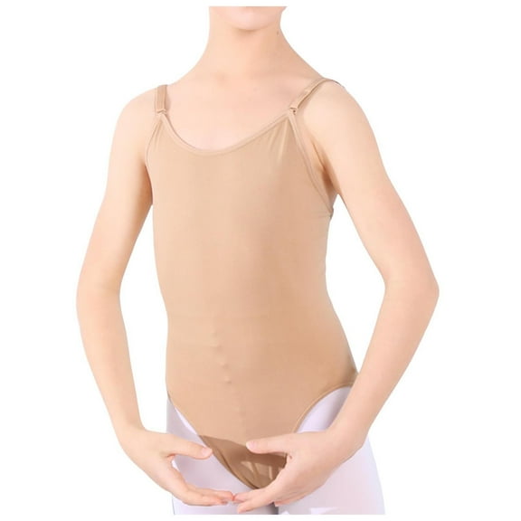 HUANBAI Girls Ballet Nude Camisole Bodysuit Daily Seamless Underwear Dance Wear With Adjustable Straps Girls Shirts 8 -14 Years