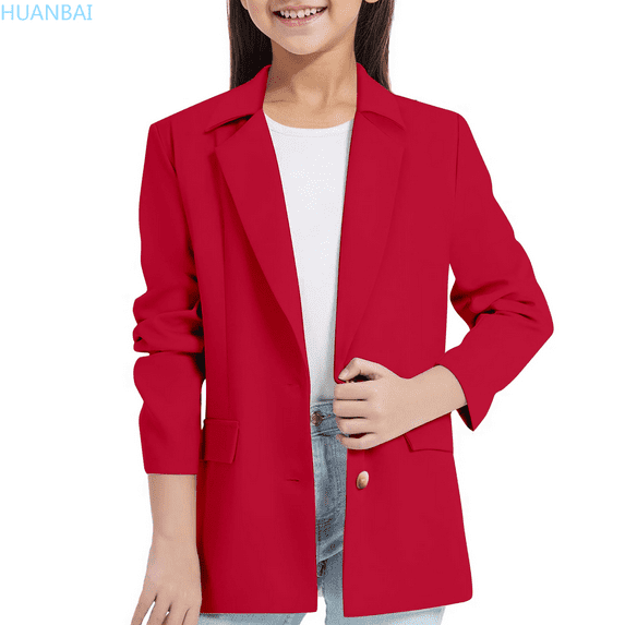 HUANBAI Girls Blazer Jacket with Inner Pocket Long Sleeve Notched Collar/Lapel Collar Open Front Casual Kids Blazers Suit 9-10 Years