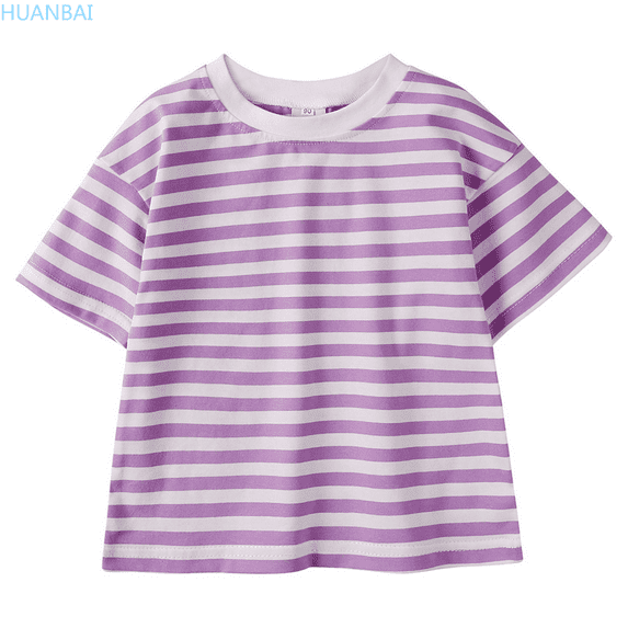 HUANBAI Girls Boys Summer Striped Short Sleeve T Shirts Color Block Trendy Crewneck Pullover Tops Casual Blouse Boys Casual Tops 1-2 Years